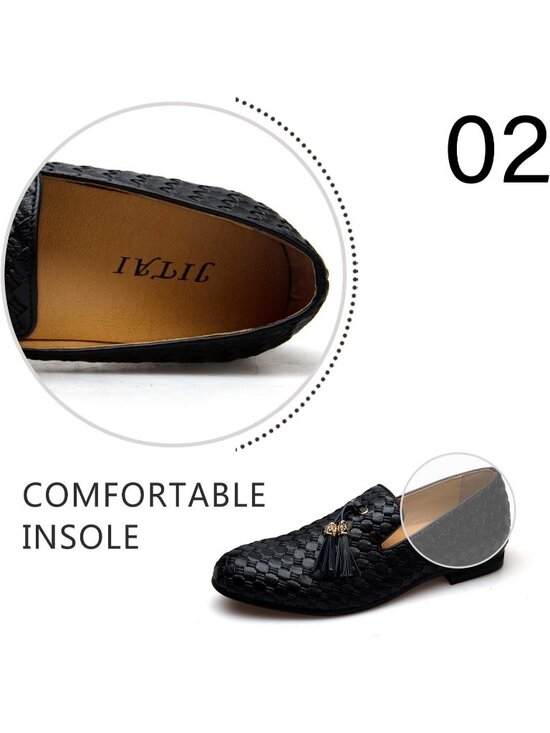 JITAI Men\'s Black01 Velvet Tassel Loafers Embroidery Slip On Block Heel Shoes main image 5